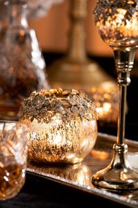 Zlatý svicen na čajovou svíčku se zdobením a kamínky Luxy - Ø 10*15cm