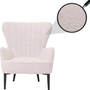 Křeslo HWC-K37, křeslo typu "cocktail" nebo "uši", čalouněné, retro, vintage, potahová látka bouclé (600 g/m²), barva: bílá