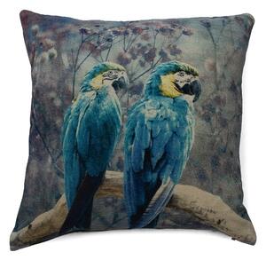 Sametový polštář s papoušky modrá Ara - 45*45*15cm