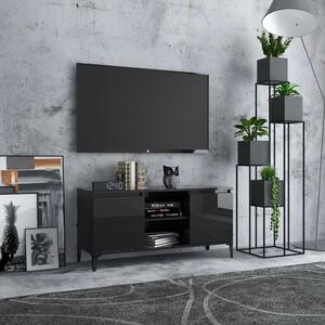 TV stolek Brunati s kovovými nohami - 103,5x35x50 cm | černý vysoký lesk