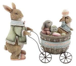 Dekorace králík s vozíčkem s králíčky - 21*8*11 cm