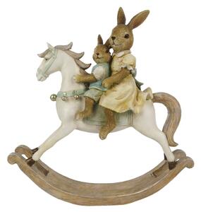 Velikonoční dekorace králíčků na houpacím koníkovi - 19*5*20 cm