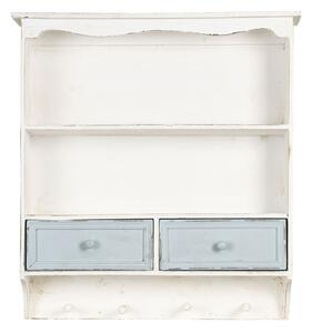 Bílá vintage nástěnná polička s modrými šuplíčky Vann - 56*13*60 cm