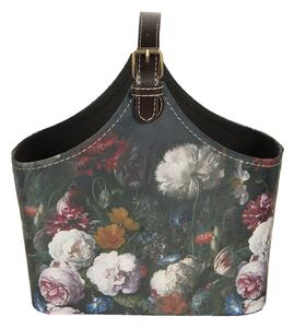 Tmavě tyrkysová dekorativní taška Colette s květinami - 25*12*22 cm