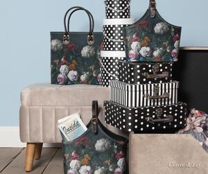 Tmavě tyrkysová dekorativní taška Colette s květinami - 25*12*22 cm