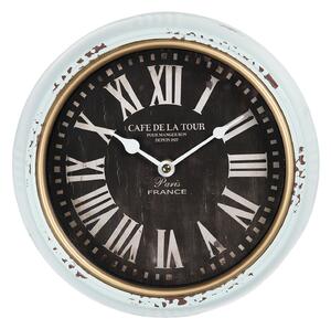 Mintové vintage nástěnné hodiny s patinou Cafe De La Tour – Ø 24 *3 cm / 1*AA
