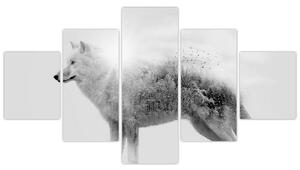 Obraz - Arktický vlk zrcadlící divokou krajinu, černobílý (125x70 cm)
