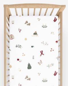 Goldea vánoční bavlněné napínací prostěradlo do dětské postýlky - vánoční symboly 60 x 120 cm