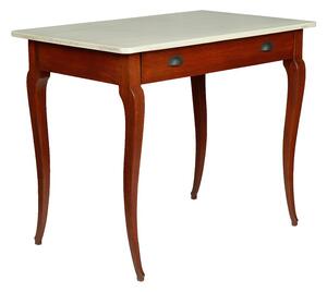 Dubový stůl s prohnutými nohami a krémovou deskou