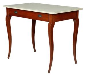 Dubový stůl s prohnutými nohami a krémovou deskou