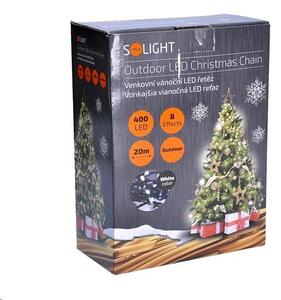 SOLIGHT LED venkovní vánoční řetěz, 400 LED, 20m, přívod 5m, 8 funkcí, IP44, studená bílá
