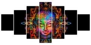 Obraz - Busta Buddhy v neonových barvách (210x100 cm)
