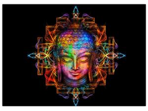 Obraz - Busta Buddhy v neonových barvách (70x50 cm)