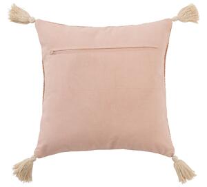 Staro-růžový bavlněný polštář se střapci Crocheted - 45*45 cm