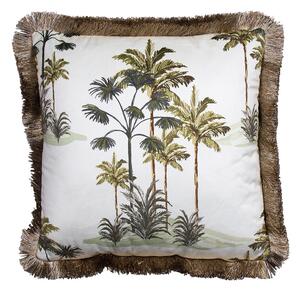 Sametový krémový polštář s palmami a třásňovitým okrajem - 45*45*10cm
