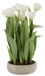 Bílá dekorační kytička Tulipány v květníku - 30*31*48cm
