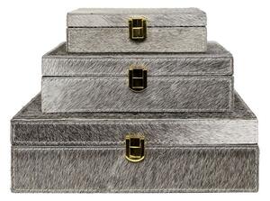 Šedý Bijoux box z hovězí kůže (sada 3ks) - 25,5*25,5*8cm