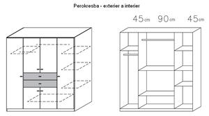 Šatní skříň Landsberg, šedá/bílá