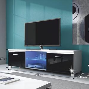 TV stolek/skříňka Linerad (bílá + extra vysoký lesk černý) (s osvětlením). 808386