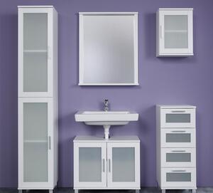 Koupelnová vysoká skříňka Orlando, bílá/satinované sklo