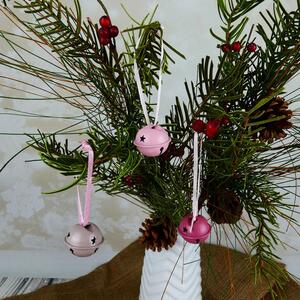 Vánoční dekorační kovové rolničky růžové- 12 ks, 3 cm