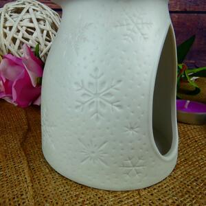 Bílá porcelánová aromalampa s matnou glazurou- vločky, 12 cm
