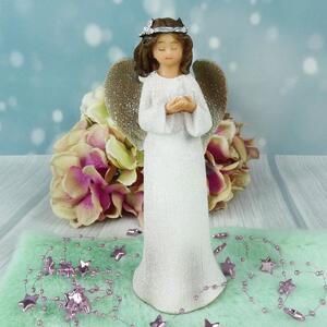 Anděl s věnečkem držící holubičku- figurka 19 cm