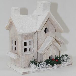 Zimní dekorace- bílý dřevěný domeček s LED osvětlením