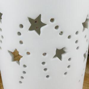 Bílá porcelánová aromalampa s matnou glazurou a výřezy hvězd- 11,5