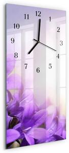 Skleněné hodiny vertikální Fialové květy zsppc-30x60-00295216