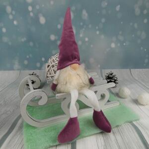 Svítící vánoční skřítek s fialovou čepicí a dlouhýma nohama- 38 cm