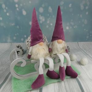 Svítící vánoční skřítek s fialovou čepicí a dlouhýma nohama- 38 cm