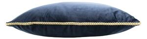 Tmavě modrý sametový polštář obšitý krouceným zlatým provázkem Velvet - 45*10*45cm