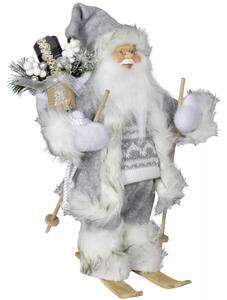 Dům Vánoc Vánoční dekorace Santa v šedém kabátku na lyžích 30 cm