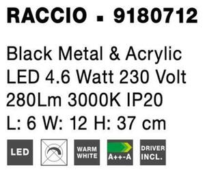 NOVA LUCE nástěnné svítidlo RACCIO černý kov a akryl LED 4.6W 230V 3000K IP20 9180712
