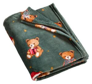 Tmavě zelená deka s vánočním motivem 170x130 cm Christmas Tartan Teddy Bear – Catherine Lansfield