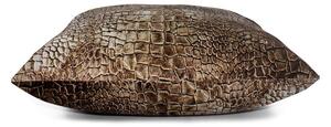 Hnědý sametový polštář s imitací krokodýlí kůže - 45*45*10cm