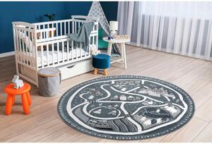 Dětský kusový koberec Vesnička šedomodrý kruh 100cm