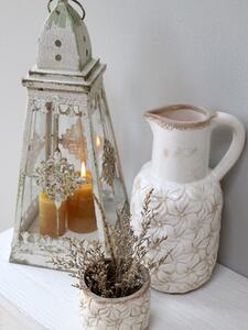 Krémový keramický džbán s květy Colmar - 16*14*30cm