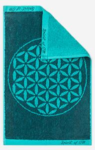 Spirit of OM ručník z bio bavlny s květem života, smaragdově zelený, 46x30 cm