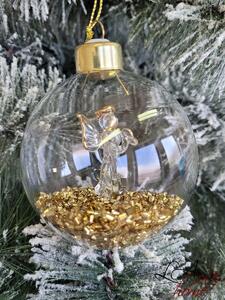 Set 4ks zlatá skleněná vánoční ozdoba s andílkem a zlatými glitry - Ø 8 cm