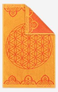 Spirit of OM ručník z bio bavlny s květem života, žluto-oranžový, 46x30 cm