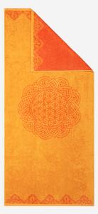 Spirit of OM osuška z bio bavlny s květem života, žluto-oranžová, 69x155 cm