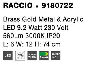 NOVA LUCE nástěnné svítidlo RACCIO zlatý kov a akryl LED 9.2W 230V 3000K IP20 9180722