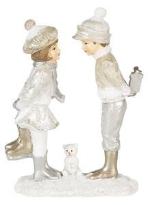Vánoční dekorativní soška dětí s bruslemi a medvídkem - 13*5*17 cm