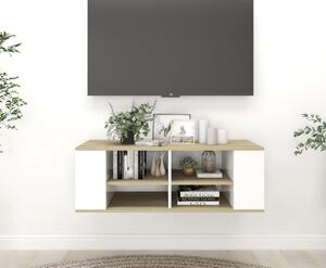 Nástěnná TV skříňka bílá a dub sonoma 102x35x35 cm dřevotříska
