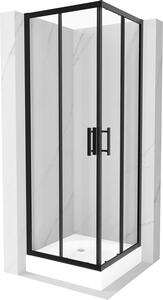 Mexen Rio, čtvercový sprchový kout s posuvnými dveřmi 70 x 70 cm, 5mm čiré sklo, černý profil + bílá vysoká vanička Rio, 860-070-070-70-00-4510