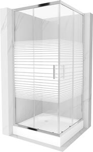 Mexen Rio, čtvercový sprchový kout s posuvnými dveřmi 90 x 90 cm, 5mm čiré sklo/pásy, chromový profil + bílá vysoká sprchová vanička Rio,…
