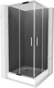 Mexen Rio, čtvercový sprchový kout s posuvnými dveřmi 90 x 90 cm, 5mm šedé sklo, chromový profil + bílá vysoká vanička Rio, 860-090-090-01-40-4510