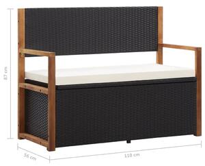 Úložná lavice Mochdre - polyratan a masivní akáciové dřevo | 110 cm